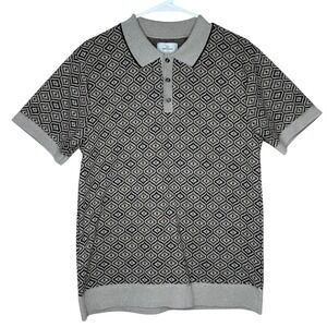 CRAFT+FLOW Men's Geometric Print Short Sleeve Knit Polo Size M Grandpacore‎ Y2K